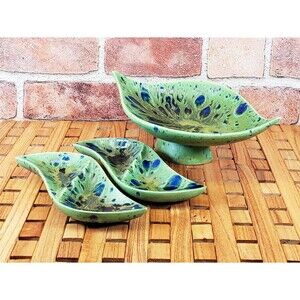 Vintage Catch All Dish with Ashtrays Blue Green Drip Glaze by California Crafts